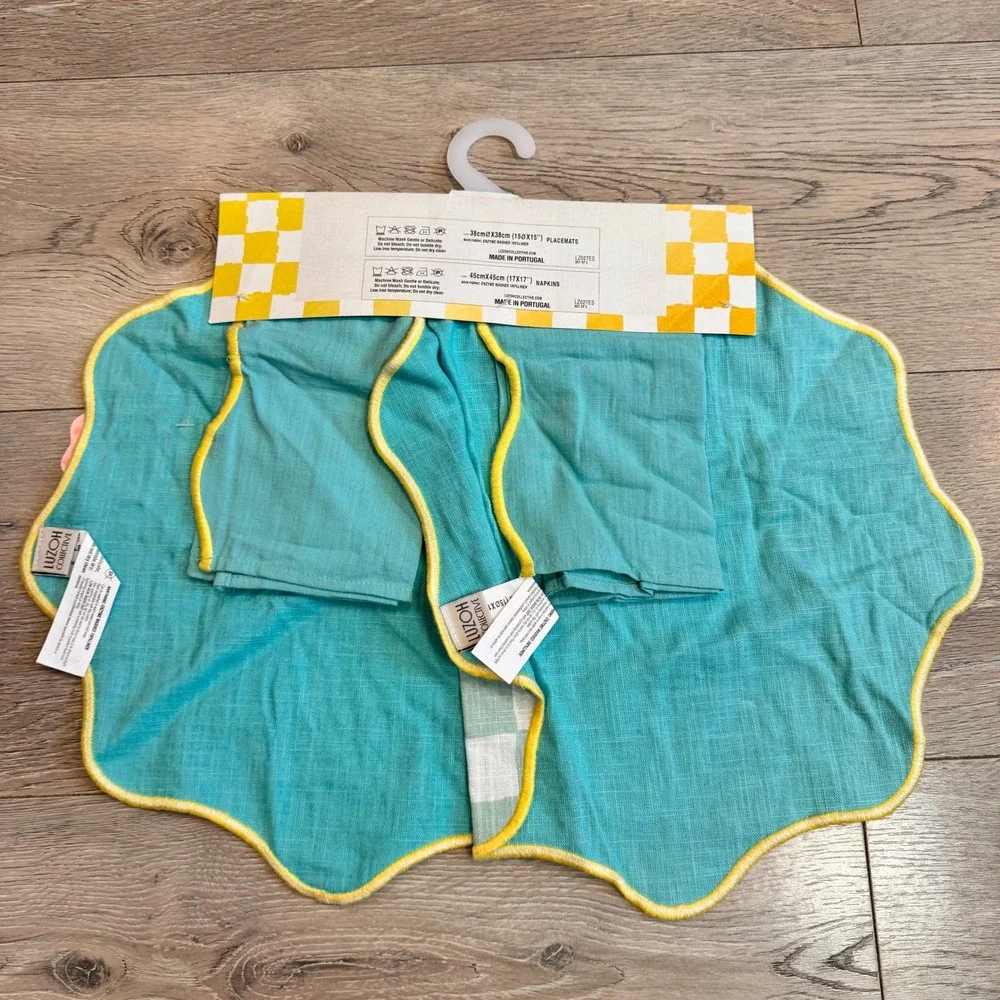 NWT LUZOH COLLECTIVE Portugal Placemats & Napkins Set of 2 Linen Teal‎